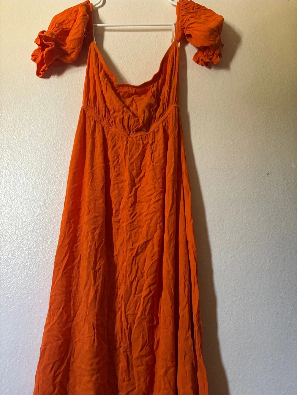 Woman’s Orange Puff-Sleeve Maxi Dress, Size S